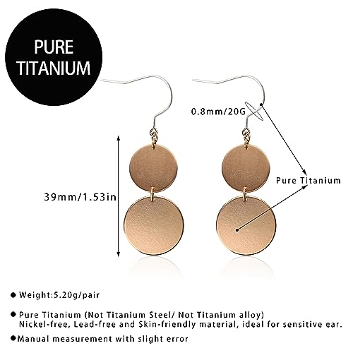 TGNEL Pure Titanium Earrings Hypoallergenic, Lightweight Two Circle Disc Titanium Dangle Drop Earrings for Women Sensitive Ears Gold/Rose Gold/Silver4