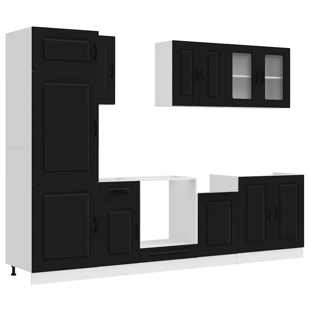 Set Mobili Cucina 8 Pezzi Kalmar Nero Legno Multistrato con Pensili