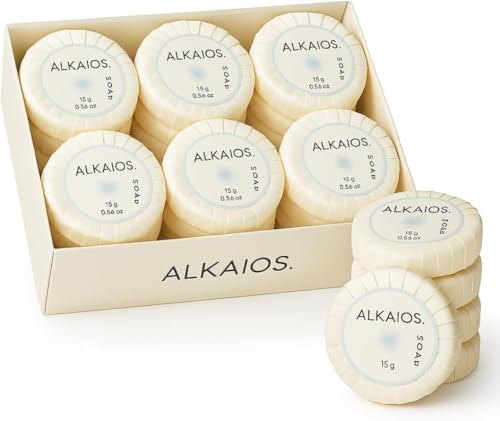 Alkaios Tissue Pleated Soap 50 x 15g | Individually Wrapped Guest Soaps | Mini Hotel Toiletries Bulk Pack | Travel Soap Bars for Hotels, Airbnb, Holiday Lets | Mason Miller