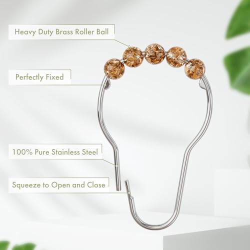 Image of Amazer Shower Curtain Hooks, Decorative Shower Curtain Hooks, Amber Shower Curtain Rings Rustproof Stainless Steel Shower Hooks for Shower Curtain Liner Shower Rod Hook 12pcs