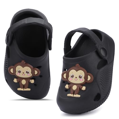 Image of GIMME ! Little Monkey, Toddler Clogs Slippers, 12 Months to 6 Years, Baby Boy, Waterproof, Lightweight, Cute Cartoon Fun Charms, Pink, Non-Slip Sole