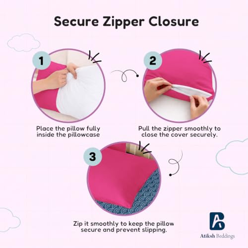 Image of Atiksh Beddings 13x18 Inch Zipper Closure Toddler Travel Pillow Cases Pack of 2 - 100% Soft Egyptian Cotton, 600 Thread Count, Small Travel Pillowcase Covers for Kids & Baby Pillows Hot Pink