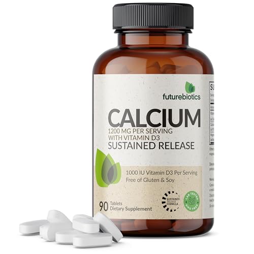 Futurebiotics Calcium 1200 MG Per Serving Sustained Release with Vitamin D3 1000 IU Per Serving Non-GMO, 90 Vegetarian Tablets