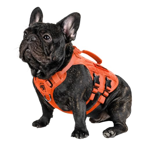 OneTigris Tactical Dog Harness for Small Dogs, No Pull Small Dog Vest Harness Breathable Military Dogs Molle Vests with Handles, Harness for Walking Hiking Training (Orange, XS)