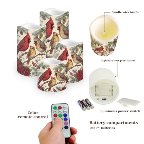 Image of Cardinal Holly Color Changing Electric Candles, 4 Pack