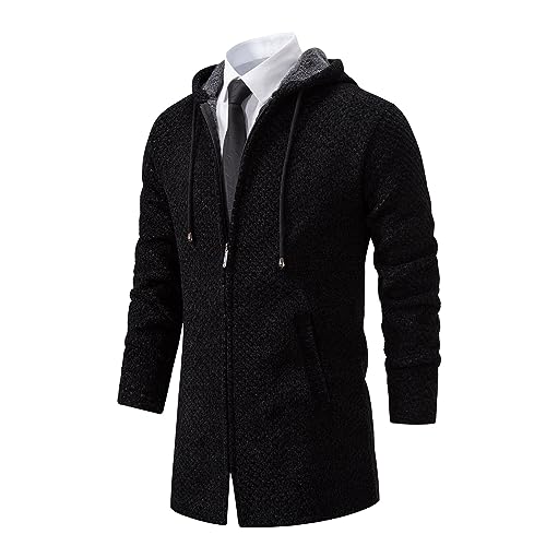 Mens Long Cardigan Hoodies Full Zip Fleece Lined Sweaters Fashion Knitted Men Regular Fit Sweater Hooded Coat2