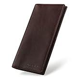 VISOUL Mens Leather Long Checkbook Bifold Wallets with RFID Blocking, Breast Pocket Tall Billfold Secretary Wallet for Men with Card Slots (Coffee)