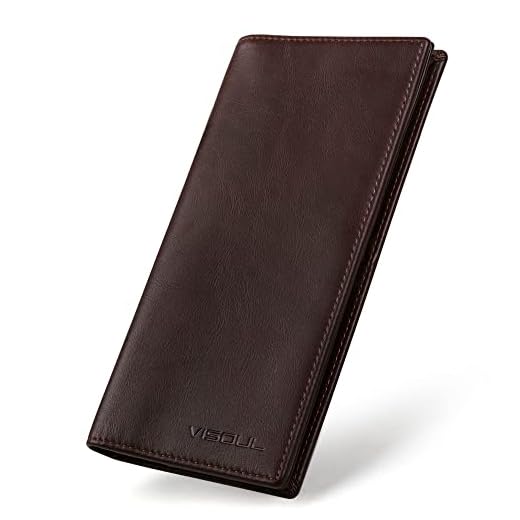 VISOUL Men's Leather Long Checkbook Bifold Wallets with RFID Blocking, Breast Pocket Tall Billfold Secretary Wallet for Men with Card Slots (Coffee)
