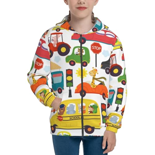 Transports with Animals Kid Hoodies Boys Zip Up Sweatshirts Girls Pullover with Pocket3