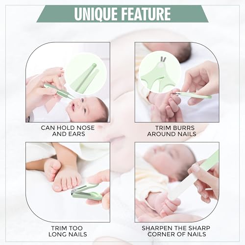 Image of GLUN Baby Care Set, Capsule Shape Pack, 4-in-1 (Anti-Pinch Nail Clipper, Scissor, Nail File, Tweezer) Turquoise Colour Baby Manicure Set for Newborn, Infant & Toddler