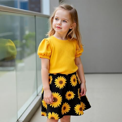 Image of Girls' Sunflower Print Dress Set - Fun and Fashionable 3-9 Years