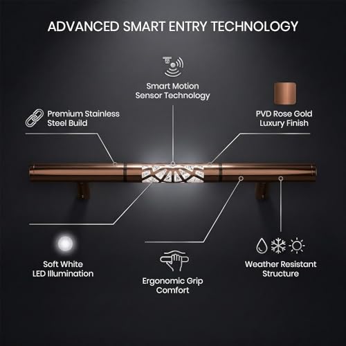 Image of Luxury LED Main Door Handle with Sensor Touch | 18.5 Inch Pull Push Handle for Home, Office, Hotel & Villa | PVD Rose Gold Finish Stainless Steel Door Handle | 300mm Hole to Hole - Pack of 1