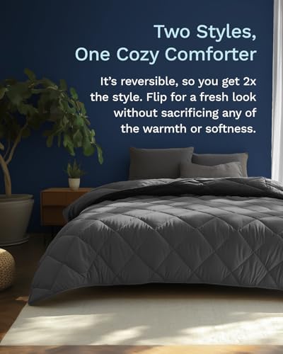 Image of ViscoSoft Twin /Twin XL Comforter - Cloud-Soft Down Alternative Duvet Insert, All Season Cooling Lightweight Reversible Quilted Blanket for Dorm & Guest Bed, Oeko-TEX Certified, Black /Gray