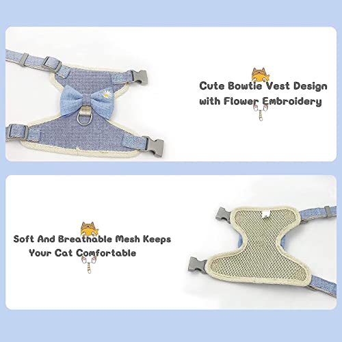 Conjunto Arnês E Trela Para Colete Para Gatos,Lindo Colete Gato Gravata Borboleta Com Flor, Arnês Ma