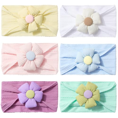 6 Pcs Baby Headbands Baby Girls Flower Headbands Soft Comfortable Elasticity Nylon Hairbands for Newborn Infant Toddlers Essentials Accessories (Blue, One Size)