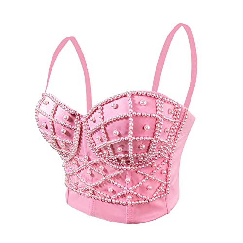 Image of VEENDEO Women's Strap Beads Bustier Corset Crop Top Club Party Bra