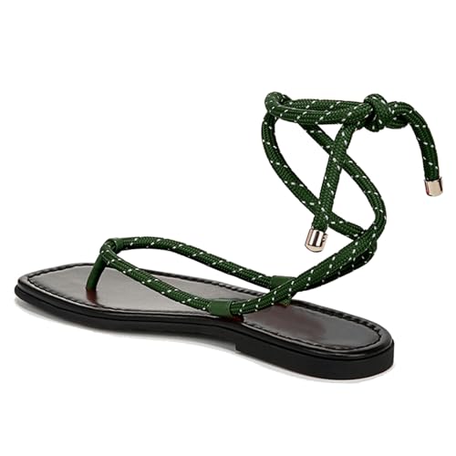 Image of Rope Flat Sandals for Women Strappy Open Toe Thong Sandals Summer Slingback Slip On Slide Sandals with Adjustable Strap