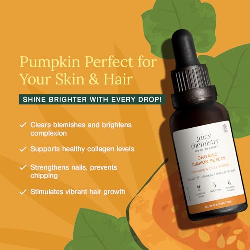 Juicy Chemistry - Certified Organic & 100% Natural Carrier Oil w/Cold Pressed Pumpkin Seed Oil for Hair Growth & Healing Damaged Skin (30ml)