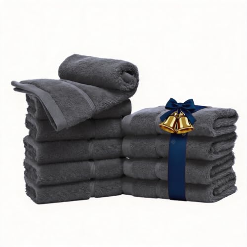 Lovana Premium Cotton Hand Towels 10 Pack 550GSM Highly Absorbent Soft Face Towels Multi-Purpose Washcloths for Bathroom, Kitchen, Gym and Spa Towel Set 30x30cm Charcoal