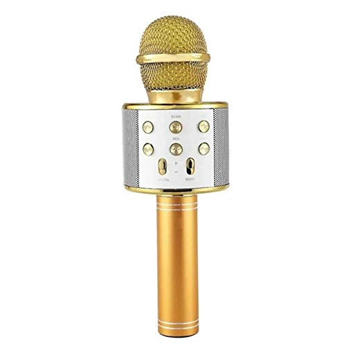 Microfone Bluetooth Sem Fio Karaoke Porta Usb Alto-falante Embutido Dourado
