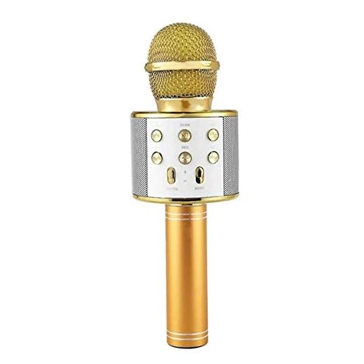 Microfone Bluetooth Sem Fio Karaoke Porta Usb Alto-falante Embutido Dourado
