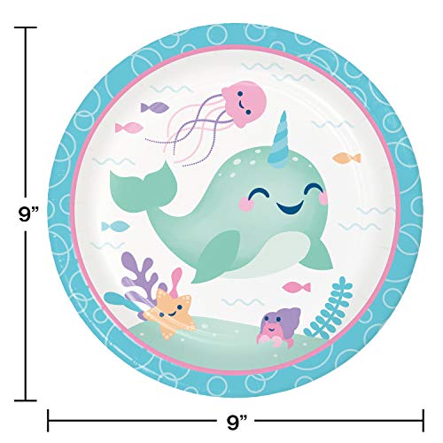Kid's Narwhal Unicorn Whale Disposable Tableware And Decorations For 24 | Under The Sea Ocean Themed Birthday Plates Napkins Danglers Banner Balloon And Table Cover For Boys Girls (86 Pieces) #TOP1