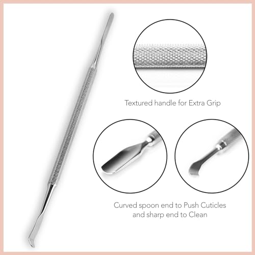 Hair Line Professional Multipurpose Stainless Steel Double Head Cuticle Pusher and Curved Spoon Nail Cleaner for Fingernail and Teonail Care - Image 2