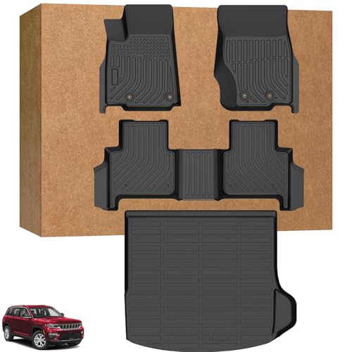 Floor Mats & Cargo Mat for Jeep Grand Cherokee WL74 2022-2025, Grand Cherokee Laredo/Overland/Limited/Trailhawk/Summit Reserve/Summit/Altitude,ONLY 5 Seat,NOT WK/L, TPE Jeep Grand Cherokee Accessories