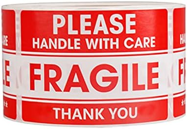 UIRIO 500 PER ROLL Fragile Stickers for Shipping - Handle with Care Fragile Thank You - Strong Adhesive Red Warning Shipping Moving Label Care Packing