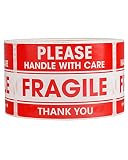 UIRIO 500 PER ROLL Fragile Stickers for Shipping - Handle with Care Fragile Thank You - Strong Adhes