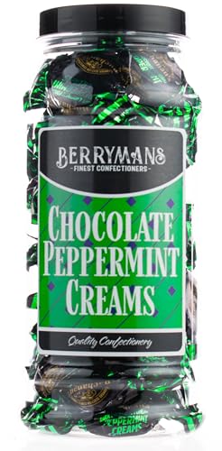 Original Chocolate Peppermint Creams Retro Sweets Gift Jar by Berrymans Sweet Shop - Classic Sweets, Traditional Taste.