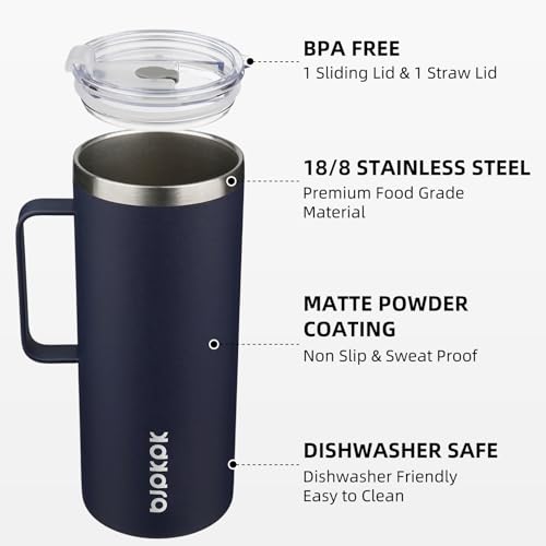 Image of BJPKPK 32oz Insulated Coffee Mug with Handle, Stainless Steel Travel Mug | Keeps Drinks Hot & Cold, Double Wall Vacuum, 2 Lids Included, BPA-Free Coffee Tumbler for Home, Office & Travel