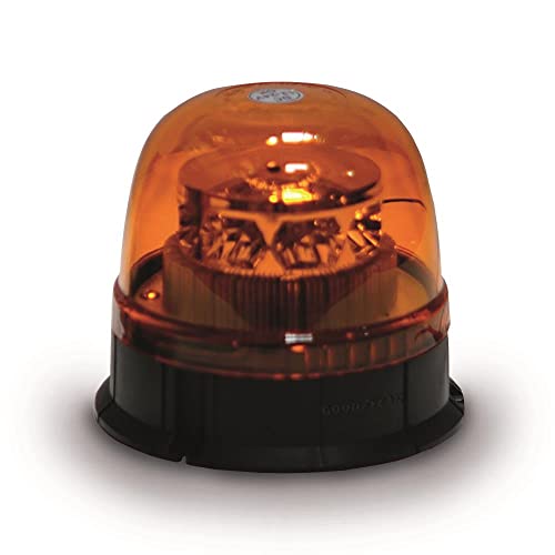 GoodYear - Rotativo LED Ámbar 12‑24V para Tractor y Vehículos, Luz de Emergencia Estroboscópica 24W Homologada CE, Fijación Metálica, Plantilla Instalación, IP67, Compacto 14×14×12,5cm