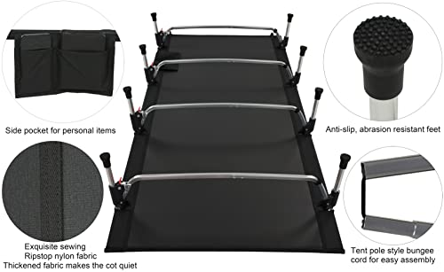 Marchway Lightweight Folding Tent Camping Cot Bed With Lever Lock, Easy Setup Portable Compact For Outdoor Travel, Hunting, Hiking, Motorcycling, Support 330Lbs (Black) #TOP2