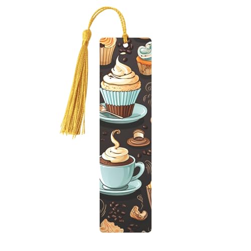 メンズ、レディース、コーヒー、スイーツ用メタルブックマーク シュガーチョコレートブックマーカー タッセルペンダント付きユニークな手作りブックマーク クラフトメタルブックマーク 教師用誕生日ギフト