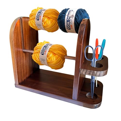 Image of Yarn Holder Dispenser for Crocheting,Twizzter Portable Yarn Holder,Yarn Ball Holder Double Revolving for Crochet Knitting,Handmade Wood Yarn Dispenser,Walnut
