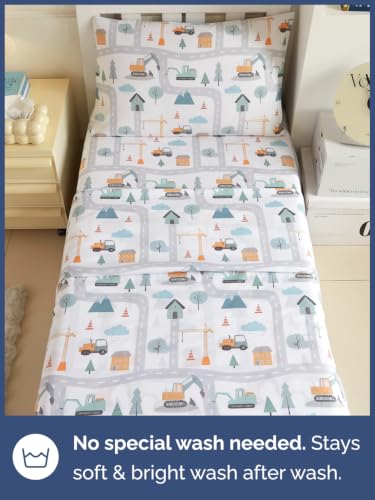 Image of Kids Twin Size Builder Bed Sheets - 3 Piece Kids Builder Sheet Set - Construction Themed Bedding - Ultra-Soft, Cute & Cozy - Breathable & Machine Washable - Bed Set for Boys, Girls, Teens & Toddlers