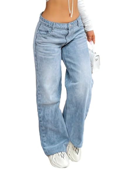 Baggy Jeans for Women y2k Fashion Straight Leg Trendy Pants Light Blue Loose fit Fashion Bottoms