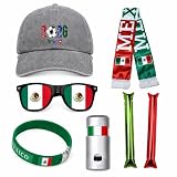 Mexico Soccer Fan Gear Set, 7 Pcs 2026 Game Day Accessories with Hat, Scarf, Flag Sunglasses, Wristband, Flag Face Paint & Cheer Sticks, Soccer Party Supplies for Watch Parties