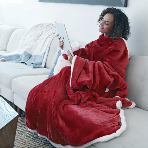 Image of Catalonia Sherpa Wearable Blanket with Sleeves Arms, Super Soft Warm Comfy Large Fleece Plush Sleeved TV Throws Wrap Robe Blanket for Adult Women and Men