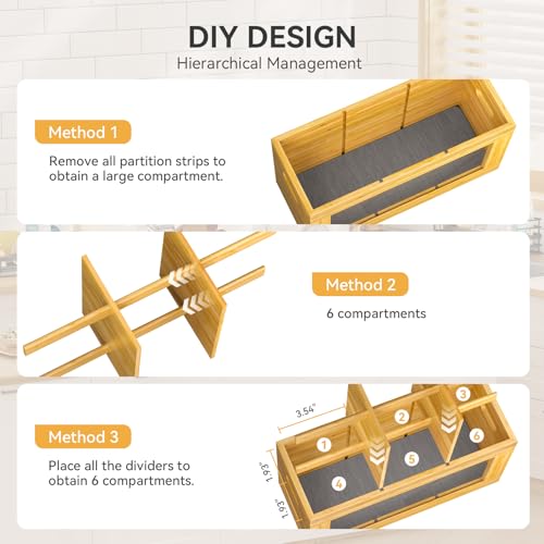 Yofidra Bamboo Utensil Holder & Silverware Organizer: Extra Large Cooking Holder with Absorbing Drying Stone and 6 Compartments Kitchen Countertop Storage Farmhouse Decor Accessories 11.8"X4.7"X5.9" - image 7