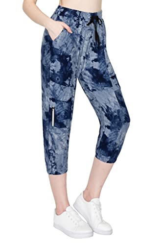 ALWAYS Women's Capri Jogger Pants - High Waisted Soft Zipper Casual Sweat Pants 1911NA 2XL