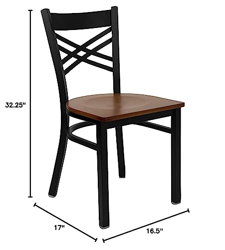 Image of Flash Furniture 2 Pk. HERCULES Series Black ''X'' Back Metal Restaurant Chair - Cherry Wood Seat