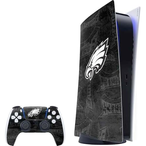 Skinit Decal Gaming Skin Compatible with PS5 Bundle - Officially Licensed NFL Philadelphia Eagles Black & White Design