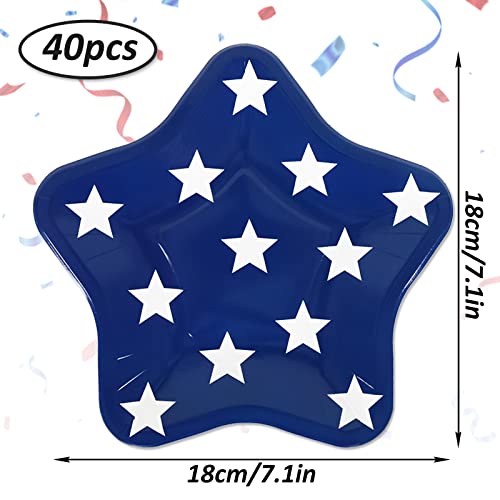 Whaline 40Pcs Patriotic Paper Plates 2 Design Star Disposable Plates Red Blue Star Stripe Plates 4Th Of July Decorative Tableware For Independence Day Party Supplies Table Decorations, 7.1 X 7.1In #TOP1