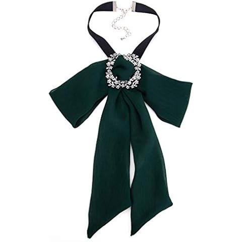 Women bow tie Chiffon Bow Tie Brooch Pin Shirt Tie Jabot Neck Tie.(LDZ7), Green, 11.8 inches, with a 3 inches extender Cover