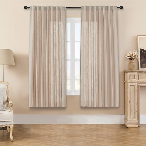 Image of Joydeco Linen Curtains for Living Room,Light Filtering Rod Pocket Back Tab Semi Sheer Drapes Window Long Curtains 72 inches Long Sheer Bliss
