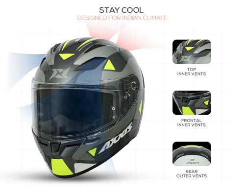 Image of Axxis Segment by MT Group, Seek Full Face Helmet | ISI & DOT Certified | Anti-Scratch Treated Visor | Lightweight Polycarbonate Shell | Enhanced Ventilation for Daily Riding