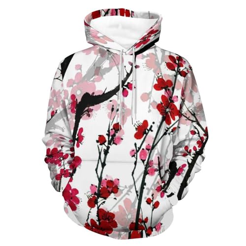 Pull pour homme femme UMENG à capuche fleur de prunier pour rompre la monotonie des vêtements unis