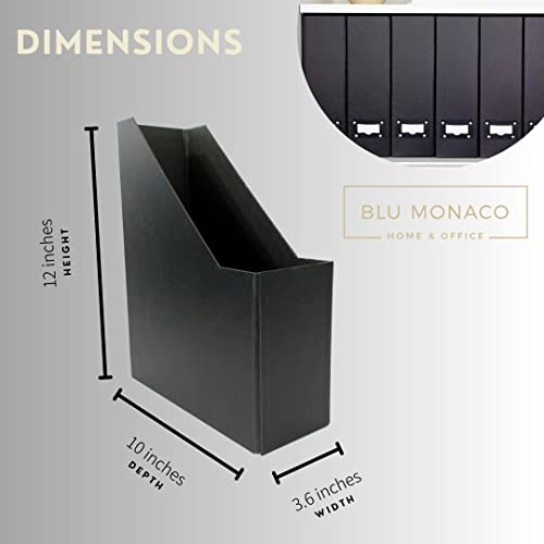 Set Of 6 Foldable Black Magazine Organizer Bins With Black Label Holders - Vertical File Organizer Boxes For Desk Organization - Bookshelf Organizers For Home Office - Magazine File Holders By Blu Monaco #TOP6